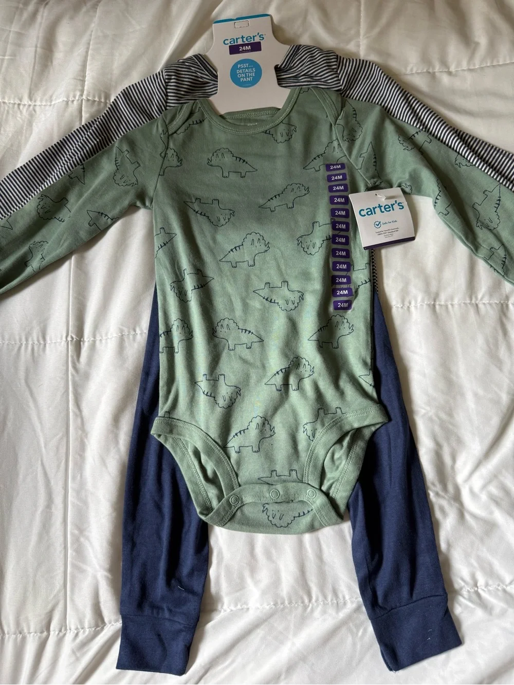 Carter's Red, Green & Cream Pajama Trios with Navy and Light Blue Pants